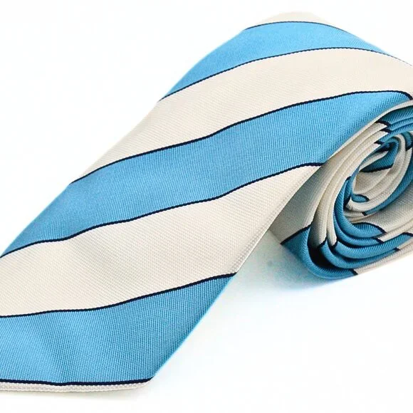Authentic Angelo Galasso Turquoise Beige Stripes Italy 100% Silk Tie